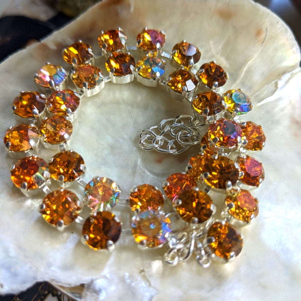 Orange Spessartine In Swarovski Crystals For Bridal & Formal Classic Necklace